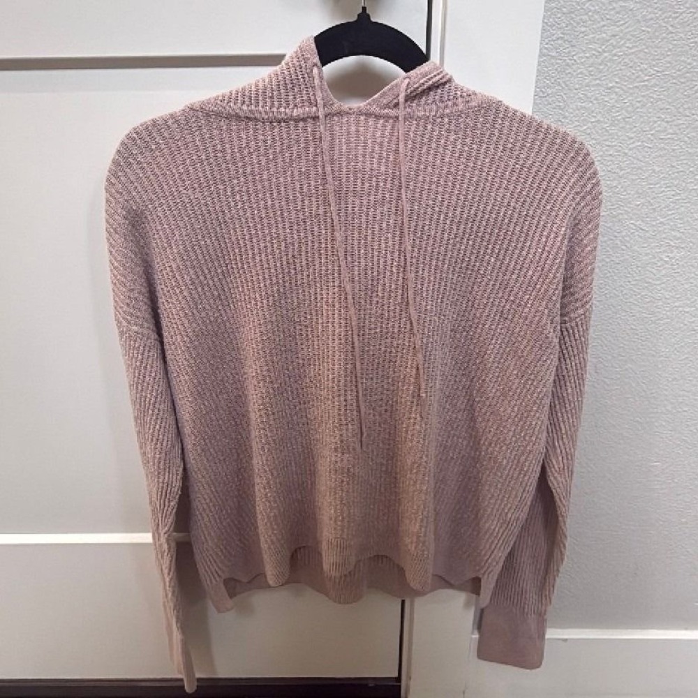 Garage Blush Pink Ribbed Knit Hooded Sweater Size Medium
